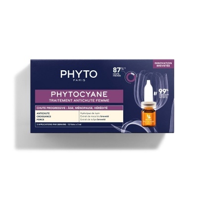 Caixa do tratamento antichute feminino PHYTOSCYANE com 12 frascos