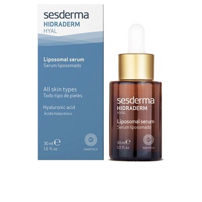 Frasco de sérum lipossomal Sesderma Hidraderm Hyal com caixa azul