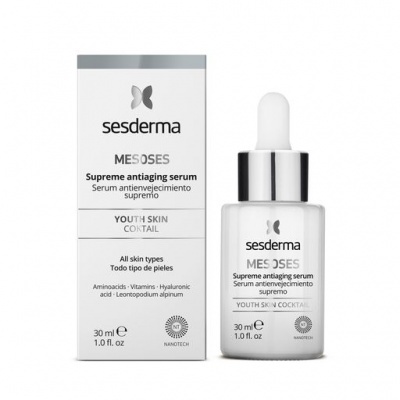 Embalagem e frasco branco do sérum anti-envelhecimento Sesderma Mesoses