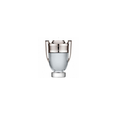 Frasco de perfume em vidro transparente com tampa e alças metálicas prateadas