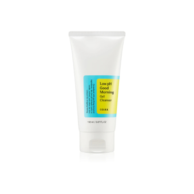 Gel de limpeza facial COSRX em tubo branco com rótulo azul e amarelo