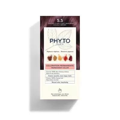 Caixa de coloração permanente para cabelo Phyto Paris, cor 5.5 Castanho Claro