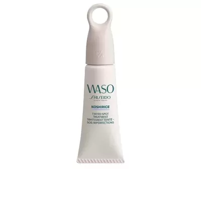 Frasco de creme em tubo branco com tampa rosada e argola da marca WASO SHISEIDO