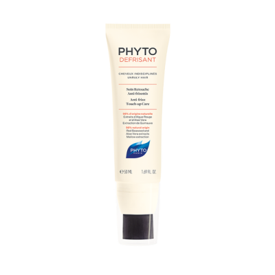 Tubo de creme para cabelo anti-frizz da marca PHYTO DEFRISANT, embalagem branca com tampa preta