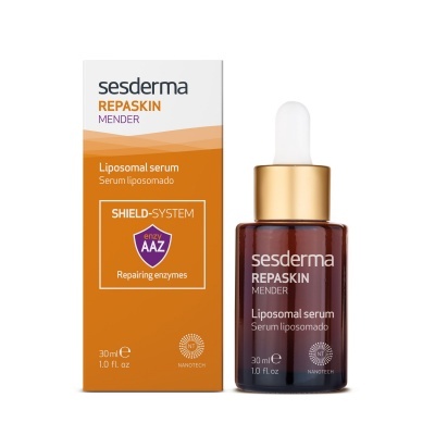 Frasco de sérum Sesderma Repaskin Mender com embalagem associada