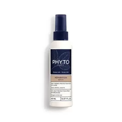 Spray protetor térmico para cabelo da Phyto Paris em embalagem branca com tampa azul escura