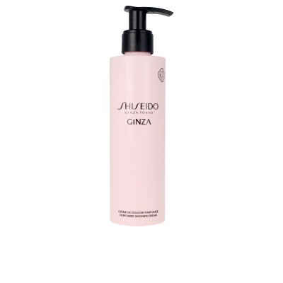 Frasco rosa claro com tampa preta de produto SHISEIDO GINZA sobre fundo branco