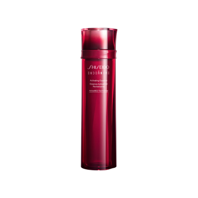 Frasco plástico vermelho translúcido de produto cosmético Shiseido Ultimune