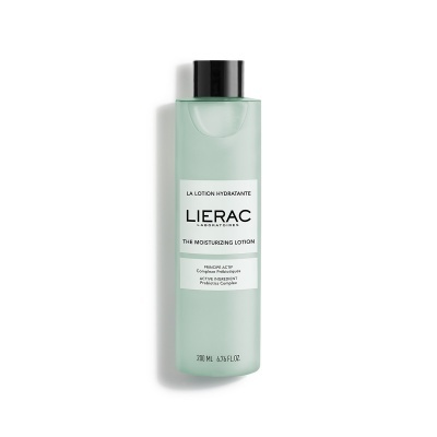 Frasco verde claro de loção hidratante Lierac de 200 ml com tampa preta