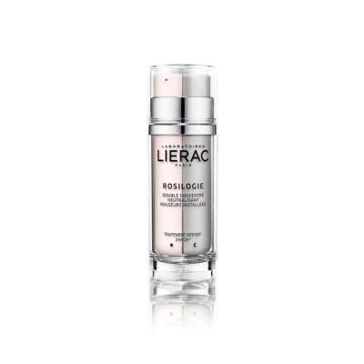 Frasco de tratamento cosmético rosado com tampa transparente e texto preto