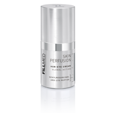 Frasco prateado de creme para olhos da marca FILLMED