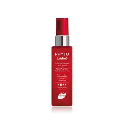 Frasco vermelho de spray capilar PHYTOLAQUE com tampa vermelha e detalhes prateados