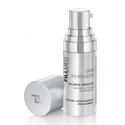 Frasco prateado de creme ou sérum FILLMED com tampa aberta