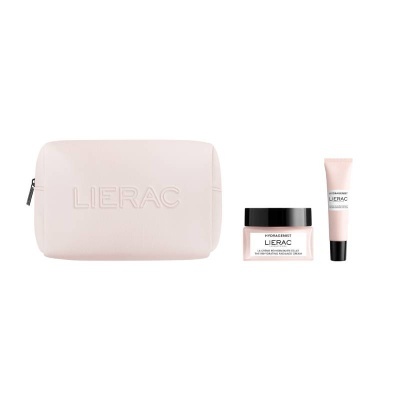 Conjunto de cuidado facial LIERAC com estojo e dois produtos em rosa claro