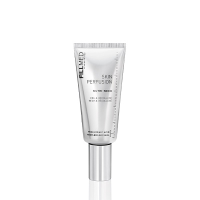 Frasco prateado creme Fillmed Skin Perfusion Nutri-Neck com tampa