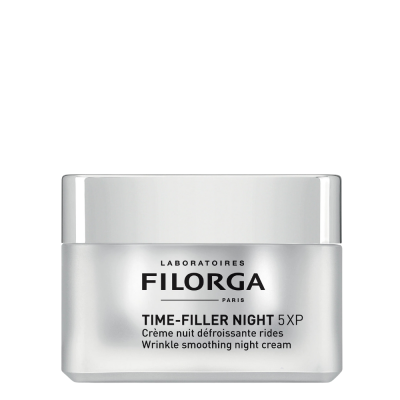Creme noturno FILORGA TIME-FILLER NIGHT 5XP em frasco prateado com tampa branca