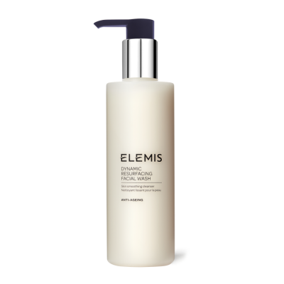 frasco creme com tampa doseadora roxa e prata do produto Elemis Dynamic Resurfacing Facial Wash