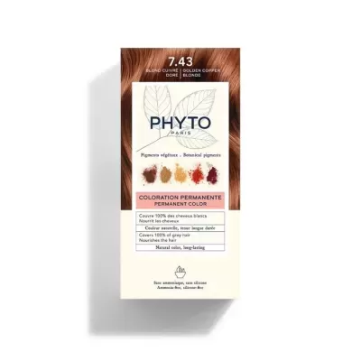 Caixa de coloração permanente para cabelo Phyto Paris 7.43 loiro cobre dourado