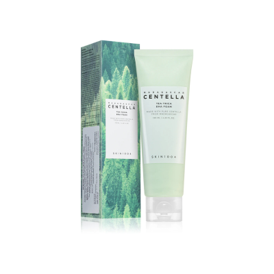 Frasco e caixa do produto facial Madagascar Centella Tela Técnica Foam da SKIN1004