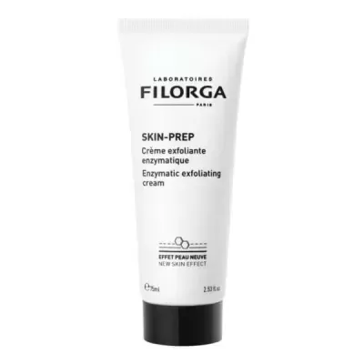 Embalagem branca e preta de creme esfoliante enzimático Filorga SKIN-PREP