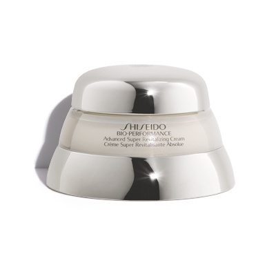 Creme Shiseido BIO-PERFORMANCE Advanced Super Revitalizing Cream em frasco prateado e bege