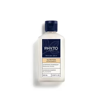 Frasco de champô nutritivo Phyto de 100 ml com tampa azul