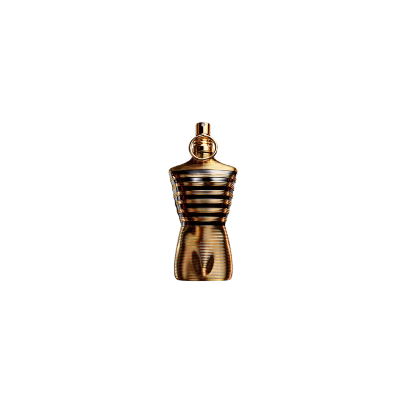frasco de perfume dourado em forma de torso masculino