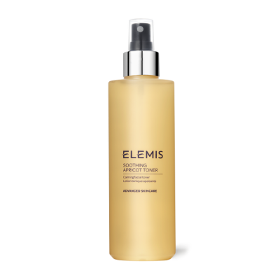 Frasco de toner calmante ELEMIS Soothing Apricot Toner amarelo com spray