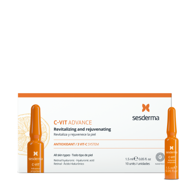 Embalagem de produto sesderma C-VIT ADVANCE com seringas laranja