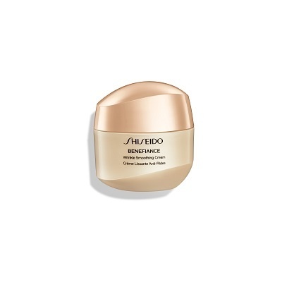 Frasco creme facial Shiseido Benefiance dourado e bege
