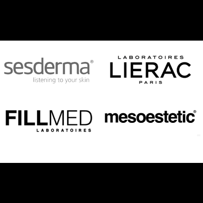 Logos das marcas sesderma, LIERAC, FILLMED e mesoestetic