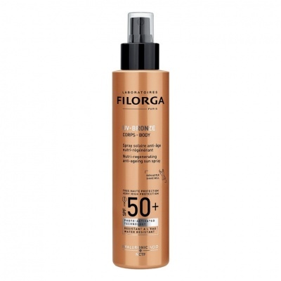 Frasco de spray corporal FILORGA IV-BRONZE com tampa de spray preta