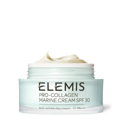 frasco de creme ELEMIS Pro-Collagen Marine Cream SPF 30 com creme visível
