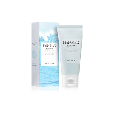 Creme facial Hydra-Cica Centella Sleeping Pack em tubo branco com caixa azul e branca