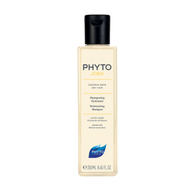 Frasco de shampoo hidratante PHYTO JOBA para cabelos secos
