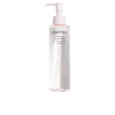 Frasco transparente de Shiseido Cleansing Water com bomba branca