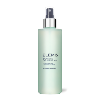 Frasco de toner facial verde-água com pulverizador prateado ELEMIS