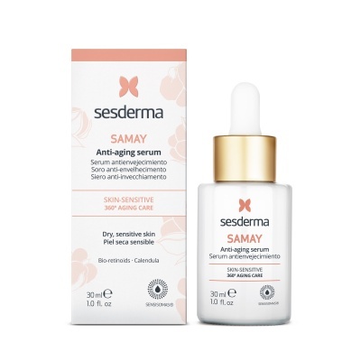 Frasco e caixa de sérum anti-envelhecimento Sesderma Samay