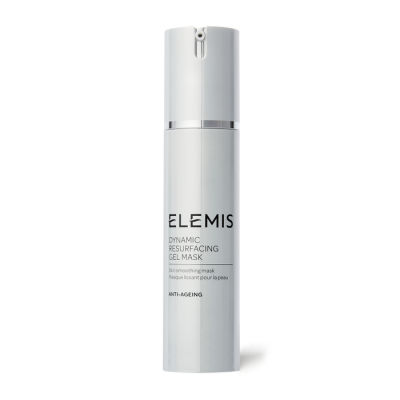 Frasco branco de máscara facial ELEMIS com texto preto e tampa de pump prateada