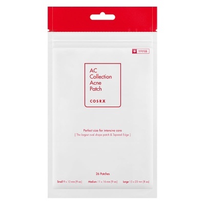 Pacote de patches para acne COSRX branco com vermelho, texto vermelho