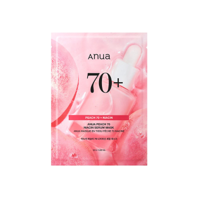Máscara facial Anua 70+ em embalagem rosa com texto visível