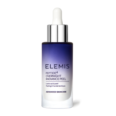 Frasco de peeling facial ELEMIS com conta-gotas em degradê azul para branco