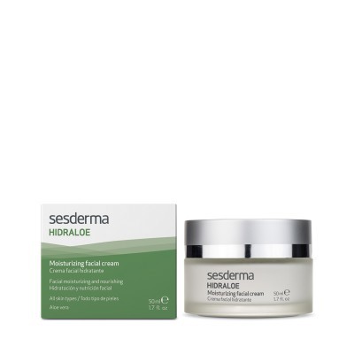 Creme facial hidratante Sesderma HIDRAloe com embalagem branca e verde