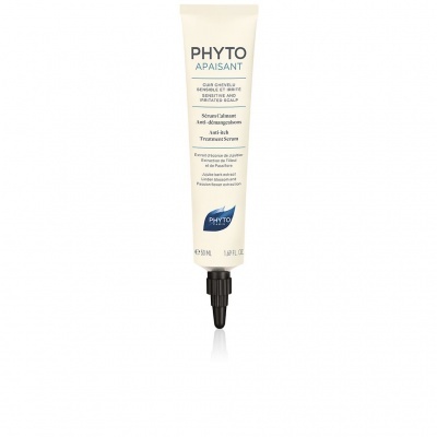 Tubo branco de sérum Phyto Apaisant com tampa preta e texto azul e preto