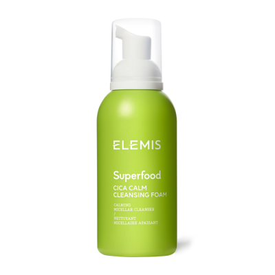 Frasco verde de espuma de limpeza facial ELEMIS com tampa branca