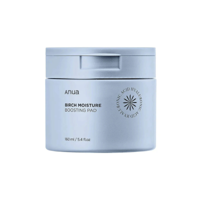 Frasco prateado do produto Anua Birch Moisture Boosting Pad