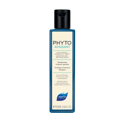 Frasco azul de champô Phyto Apaisant para couro cabeludo sensível, 250 ml