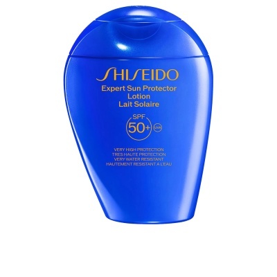 Frasco azul de protetor solar SHISEIDO SPF 50+