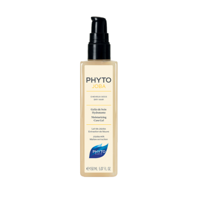 Frasco de gel hidratante Phyto Joba para cabelo seco com doseador preto