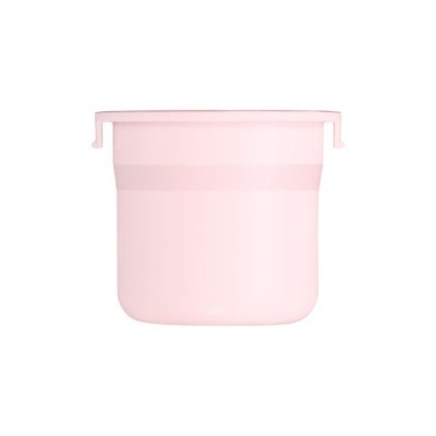 Recipiente flexível rosa claro para armazenamento.